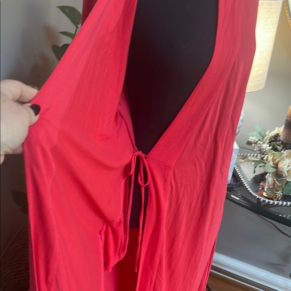 Natori Pink and Orange Wrap Robe with Tie Waist - Picture 6 of 11